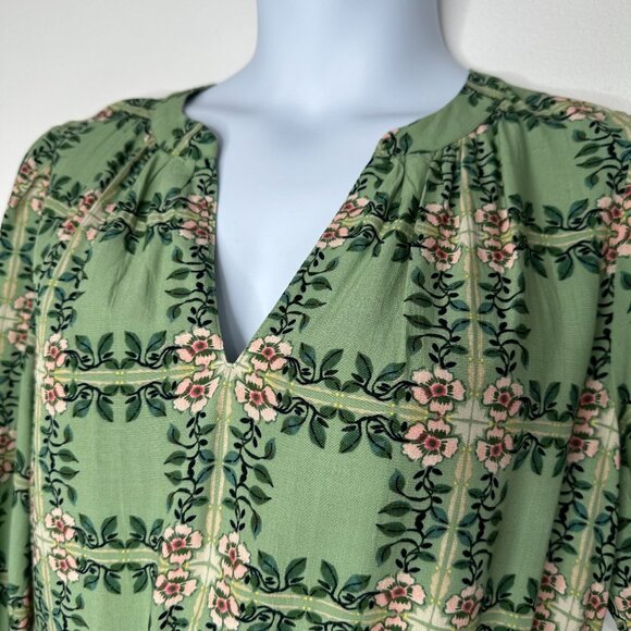 Loft Tiled Vine Godet Mini Dress Size L Green Floral Fit Flare Cottage - Picture 3 of 16